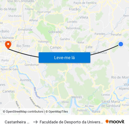 Castanheira de Cima to Faculdade de Desporto da Universidade do Porto map