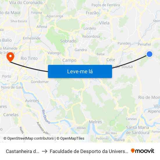 Castanheira de Baixo to Faculdade de Desporto da Universidade do Porto map