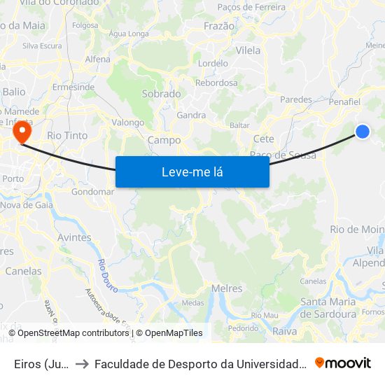 Eiros (Junta) to Faculdade de Desporto da Universidade do Porto map