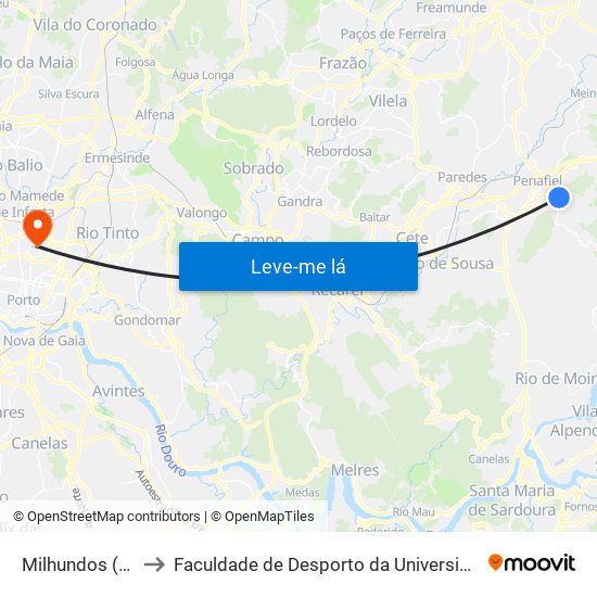 Milhundos (Igreja) to Faculdade de Desporto da Universidade do Porto map