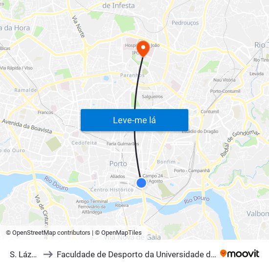 S. Lázaro to Faculdade de Desporto da Universidade do Porto map