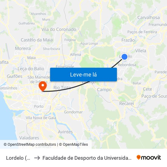 Lordelo (CTT) to Faculdade de Desporto da Universidade do Porto map