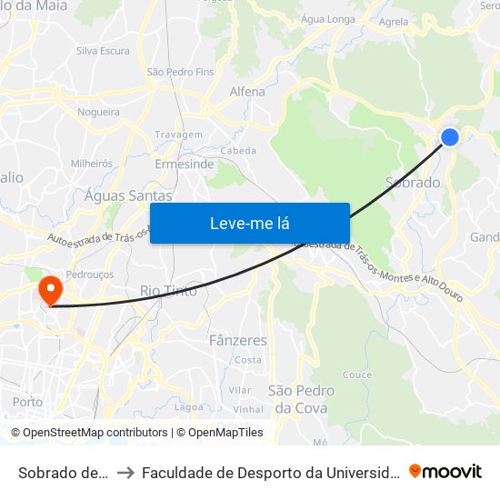 Sobrado de Cima to Faculdade de Desporto da Universidade do Porto map