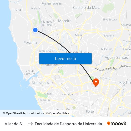 Vilar do Senhor to Faculdade de Desporto da Universidade do Porto map