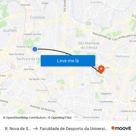 R. Nova de S. Gens to Faculdade de Desporto da Universidade do Porto map