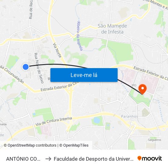 ANTÓNIO COSTA REIS to Faculdade de Desporto da Universidade do Porto map