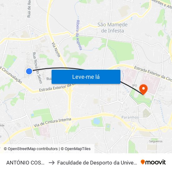 ANTÓNIO COSTA REIS 2 to Faculdade de Desporto da Universidade do Porto map