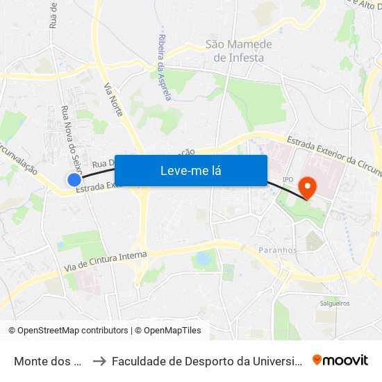 Monte dos Burgos to Faculdade de Desporto da Universidade do Porto map