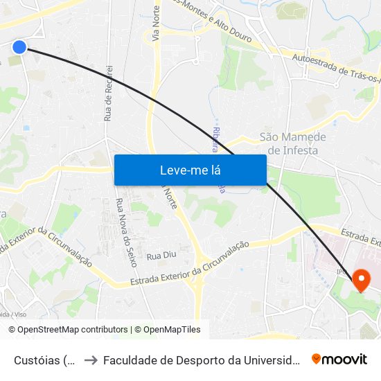 Custóias (Feira) to Faculdade de Desporto da Universidade do Porto map