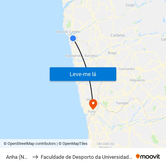Anha (Noval) to Faculdade de Desporto da Universidade do Porto map