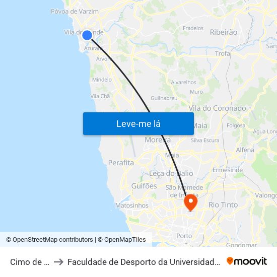 Cimo de Vila to Faculdade de Desporto da Universidade do Porto map