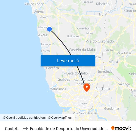 Castelões to Faculdade de Desporto da Universidade do Porto map