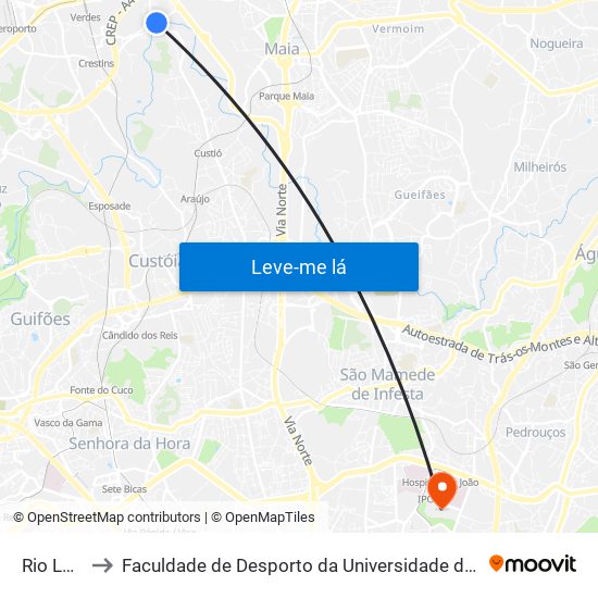 Rio Leça to Faculdade de Desporto da Universidade do Porto map