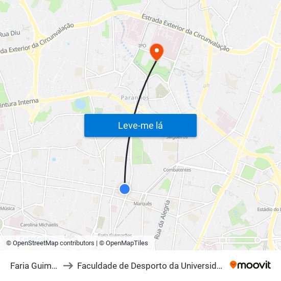 Faria Guimarães to Faculdade de Desporto da Universidade do Porto map