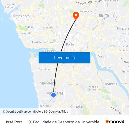 José Portugal to Faculdade de Desporto da Universidade do Porto map