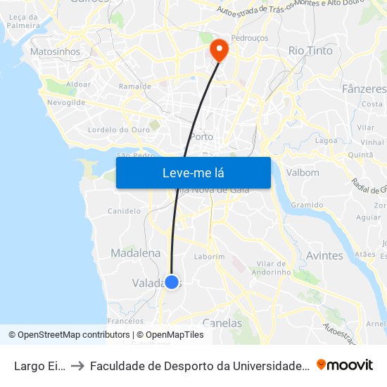 Largo Eirós to Faculdade de Desporto da Universidade do Porto map