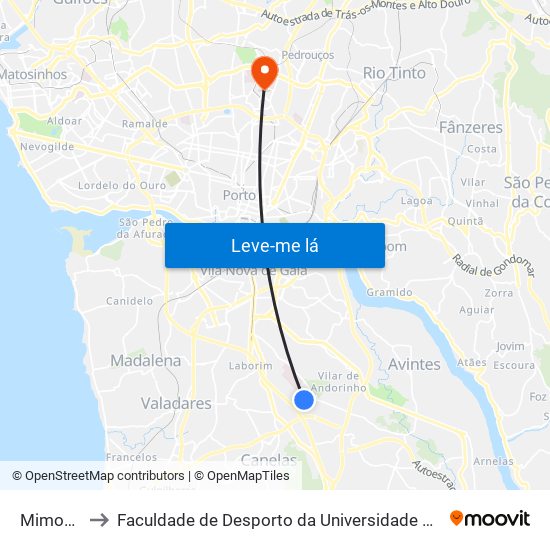 Mimosas to Faculdade de Desporto da Universidade do Porto map