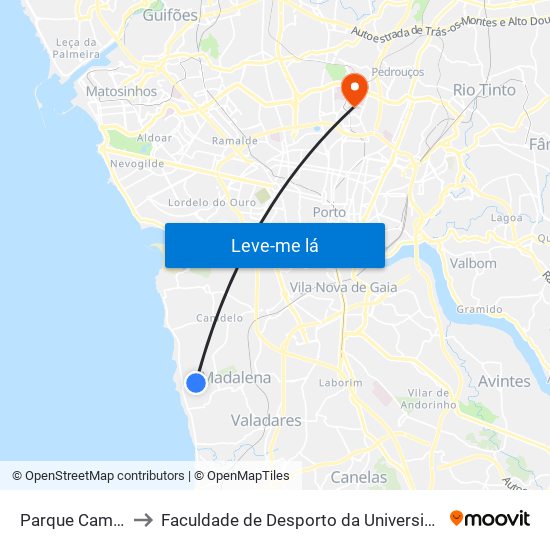 Parque Campismo to Faculdade de Desporto da Universidade do Porto map