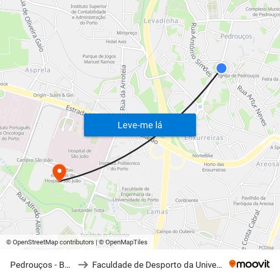 Pedrouços - Bombeiros to Faculdade de Desporto da Universidade do Porto map