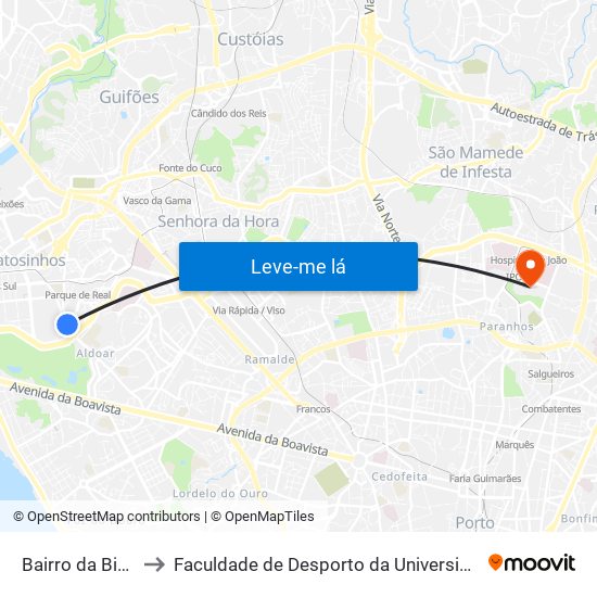 Bairro da Biquinha to Faculdade de Desporto da Universidade do Porto map