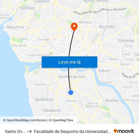 Santo Ovídio to Faculdade de Desporto da Universidade do Porto map