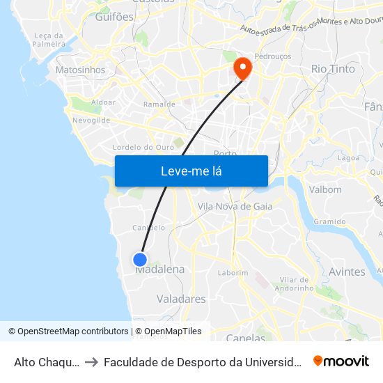 Alto Chaquedas to Faculdade de Desporto da Universidade do Porto map
