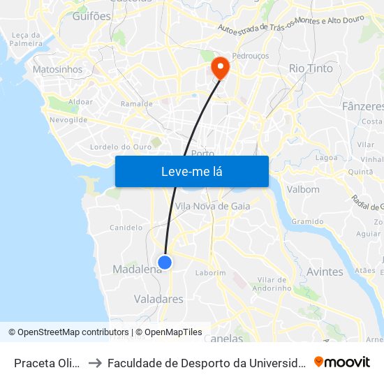 Praceta Oliveiras to Faculdade de Desporto da Universidade do Porto map