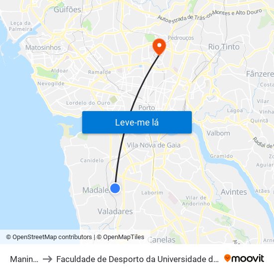 Maninho to Faculdade de Desporto da Universidade do Porto map