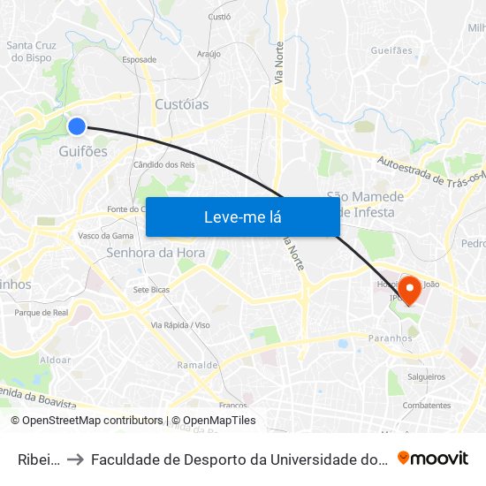 Ribeiro to Faculdade de Desporto da Universidade do Porto map