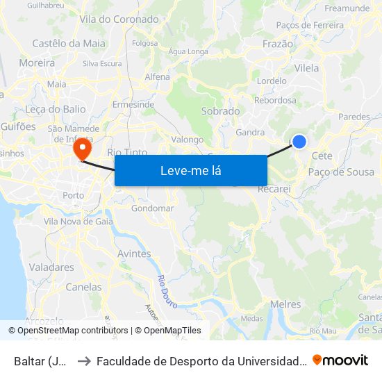 Baltar (Junta) to Faculdade de Desporto da Universidade do Porto map
