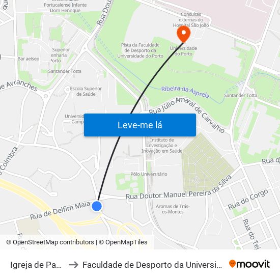 Igreja de Paranhos to Faculdade de Desporto da Universidade do Porto map