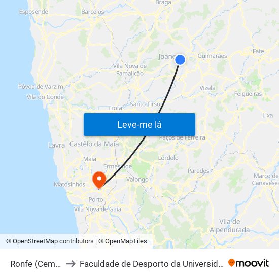 Ronfe (Cemitério) to Faculdade de Desporto da Universidade do Porto map