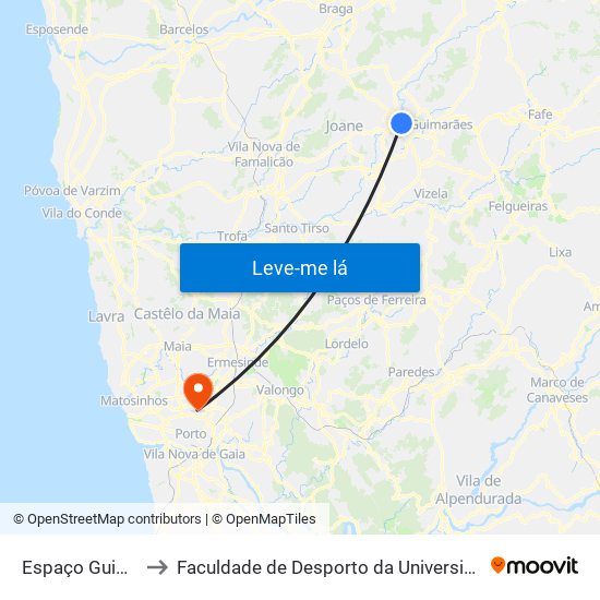 Espaço Guimarães to Faculdade de Desporto da Universidade do Porto map