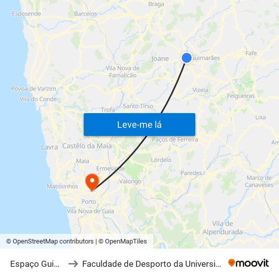 Espaço Guimarães to Faculdade de Desporto da Universidade do Porto map