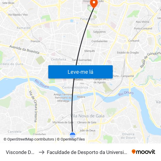 Visconde Devesas to Faculdade de Desporto da Universidade do Porto map