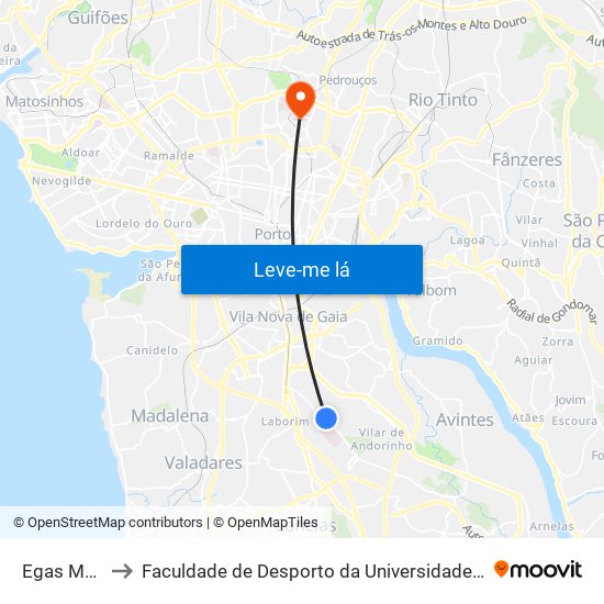 Egas Moniz to Faculdade de Desporto da Universidade do Porto map