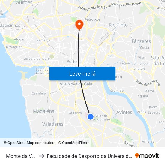Monte da Virgem to Faculdade de Desporto da Universidade do Porto map