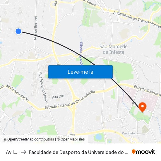 Avilhó to Faculdade de Desporto da Universidade do Porto map