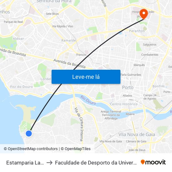 Estamparia Lavadores to Faculdade de Desporto da Universidade do Porto map