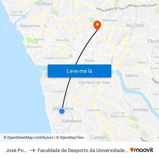 José Poças to Faculdade de Desporto da Universidade do Porto map