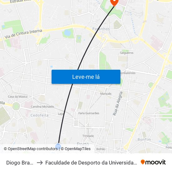 Diogo Brandão to Faculdade de Desporto da Universidade do Porto map