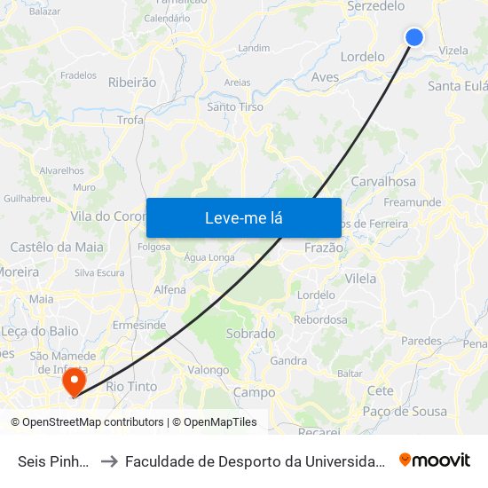 Seis Pinheiros to Faculdade de Desporto da Universidade do Porto map