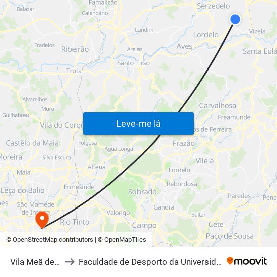 Vila Meã de Cima to Faculdade de Desporto da Universidade do Porto map