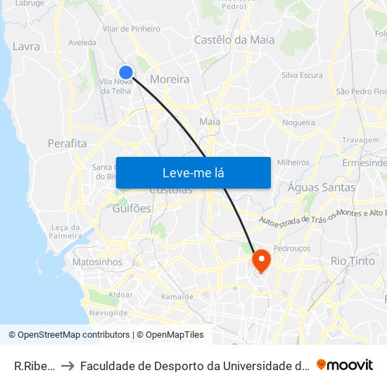 R.Ribeiro to Faculdade de Desporto da Universidade do Porto map