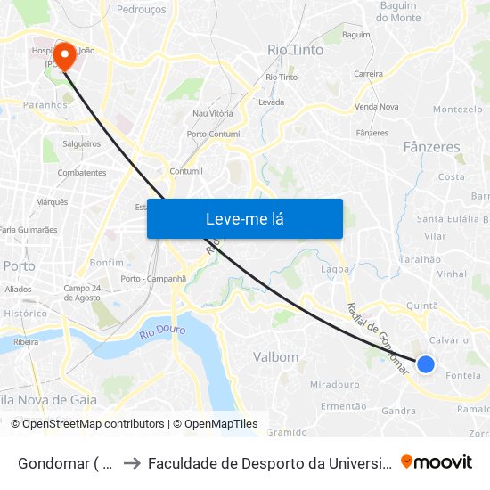 Gondomar ( Souto ) to Faculdade de Desporto da Universidade do Porto map