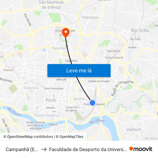 Campanhã (Estação) to Faculdade de Desporto da Universidade do Porto map