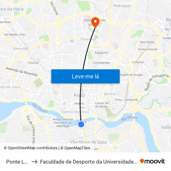 Ponte Luíz I to Faculdade de Desporto da Universidade do Porto map