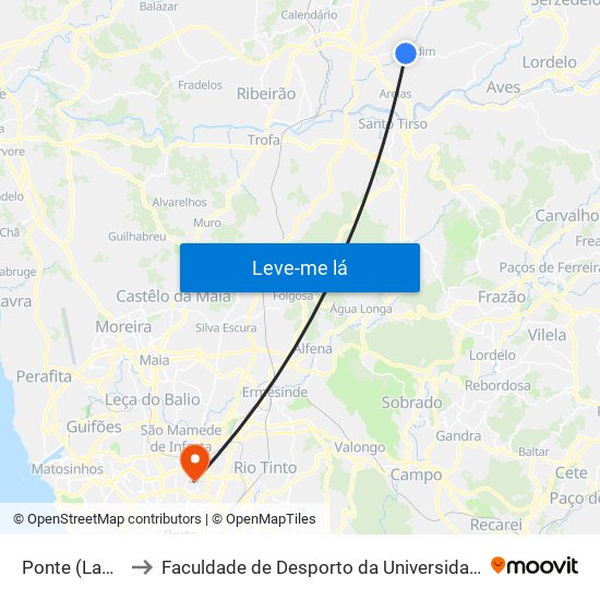 Ponte (Landim) to Faculdade de Desporto da Universidade do Porto map