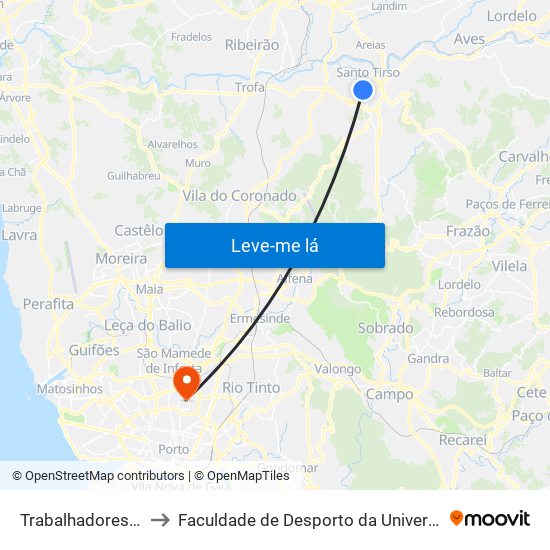 Trabalhadores do Arco to Faculdade de Desporto da Universidade do Porto map