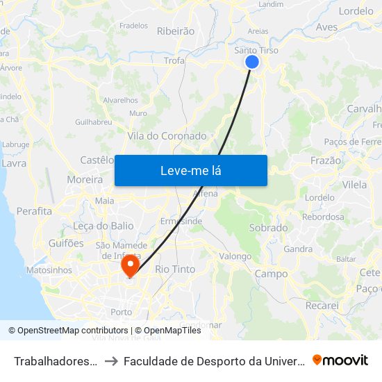 Trabalhadores do Arco to Faculdade de Desporto da Universidade do Porto map